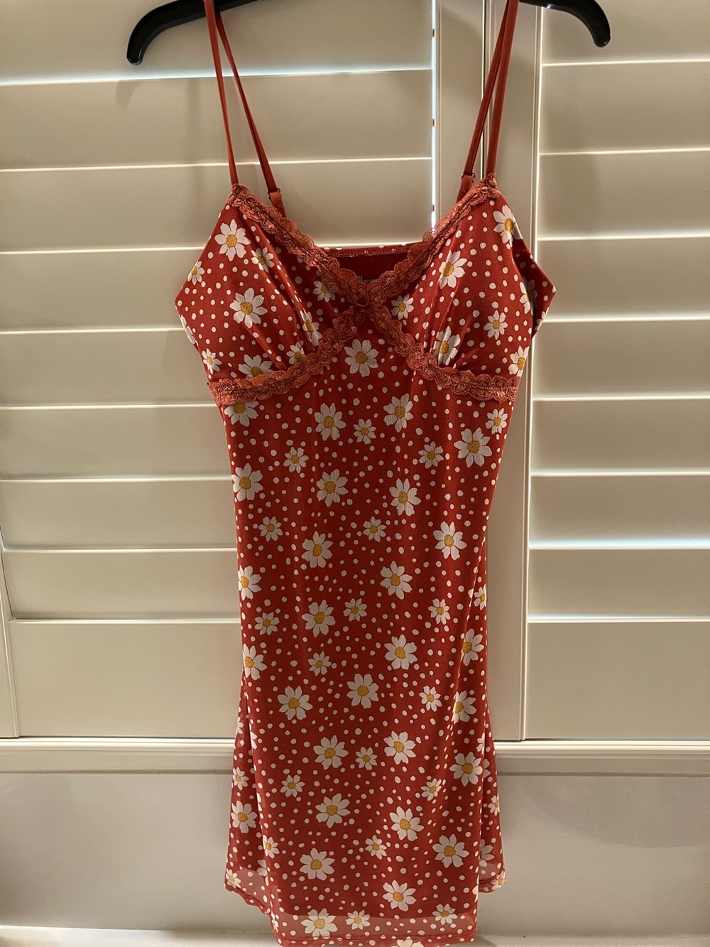 No Boundaries Rust Floral Lace-Trim Slip Dress